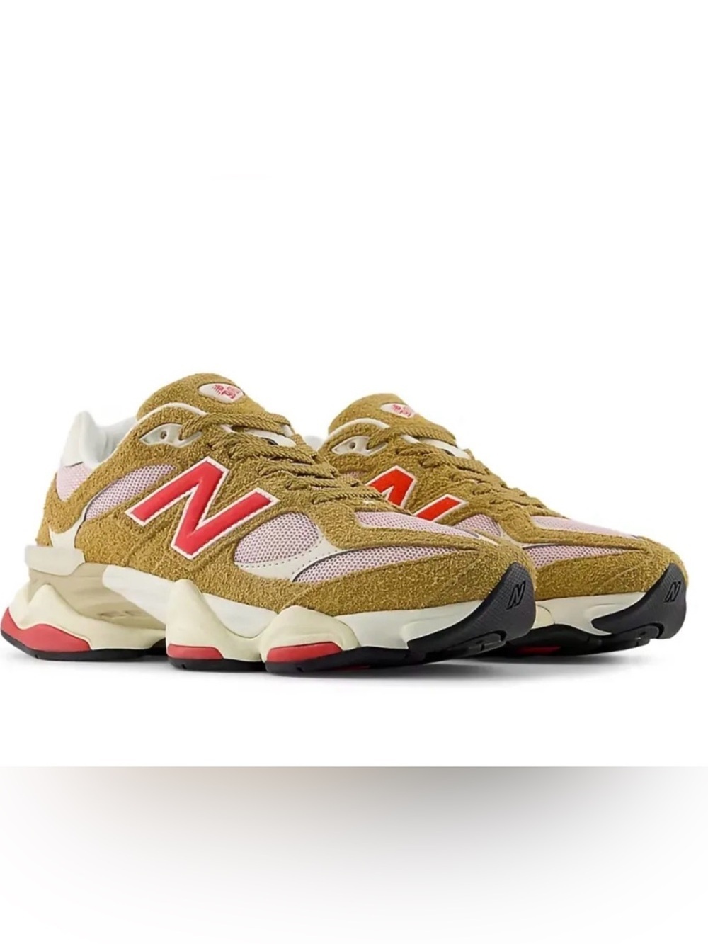 New Balance 9060 Men’s Suede & Mesh Sneakers in Olive, Pink & Red